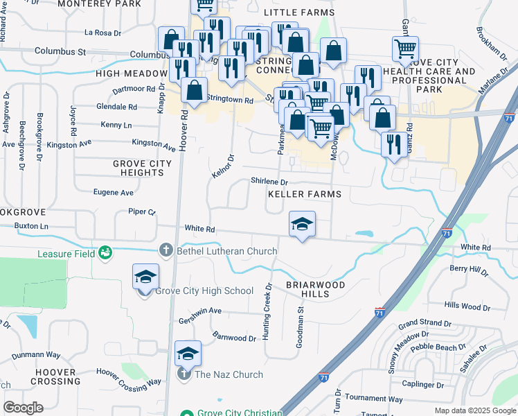 map of restaurants, bars, coffee shops, grocery stores, and more near 4334 Dorothy Lane in Grove City