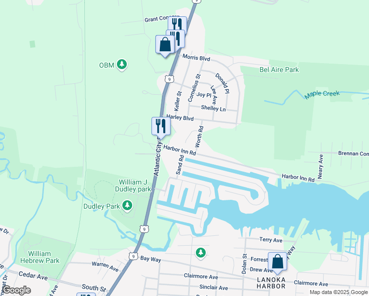 map of restaurants, bars, coffee shops, grocery stores, and more near 6 Key Largo Court in Berkeley Township