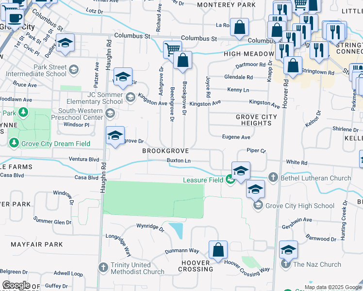 map of restaurants, bars, coffee shops, grocery stores, and more near 4363 Brookgrove Drive in Grove City