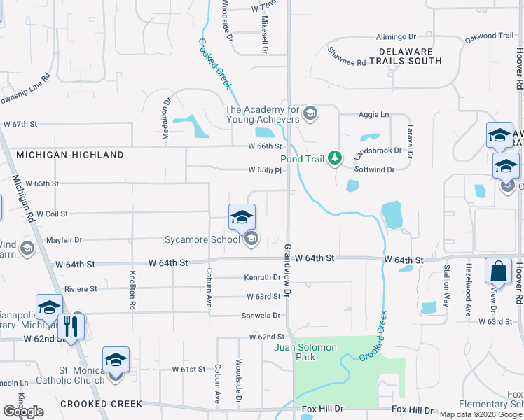 map of restaurants, bars, coffee shops, grocery stores, and more near 6470 Horizon Court in Indianapolis
