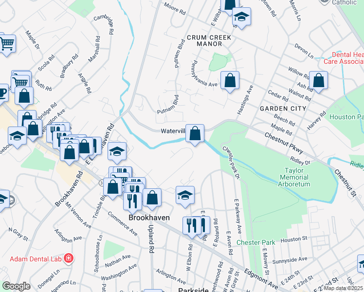map of restaurants, bars, coffee shops, grocery stores, and more near 163 Meadowbrook Lane in Brookhaven
