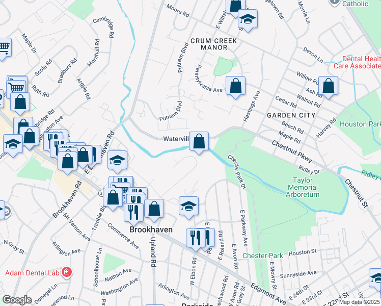 map of restaurants, bars, coffee shops, grocery stores, and more near 163 Meadowbrook Lane in Brookhaven