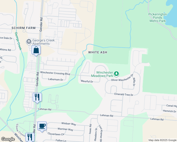 map of restaurants, bars, coffee shops, grocery stores, and more near 5197 Echelon Drive in Canal Winchester