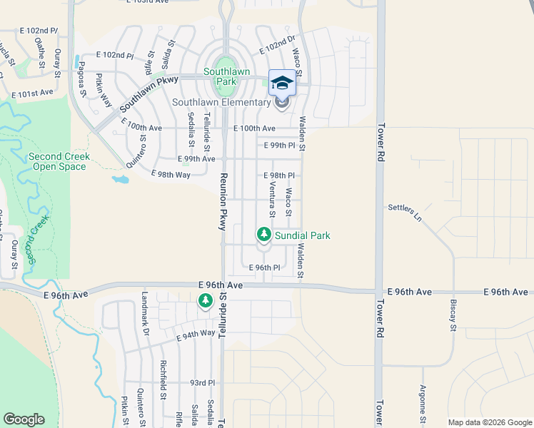 map of restaurants, bars, coffee shops, grocery stores, and more near 9778 Ventura Street in Commerce City