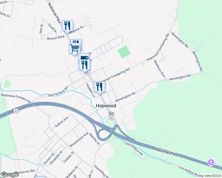map of restaurants, bars, coffee shops, grocery stores, and more near 121 Paul Street in Hopwood