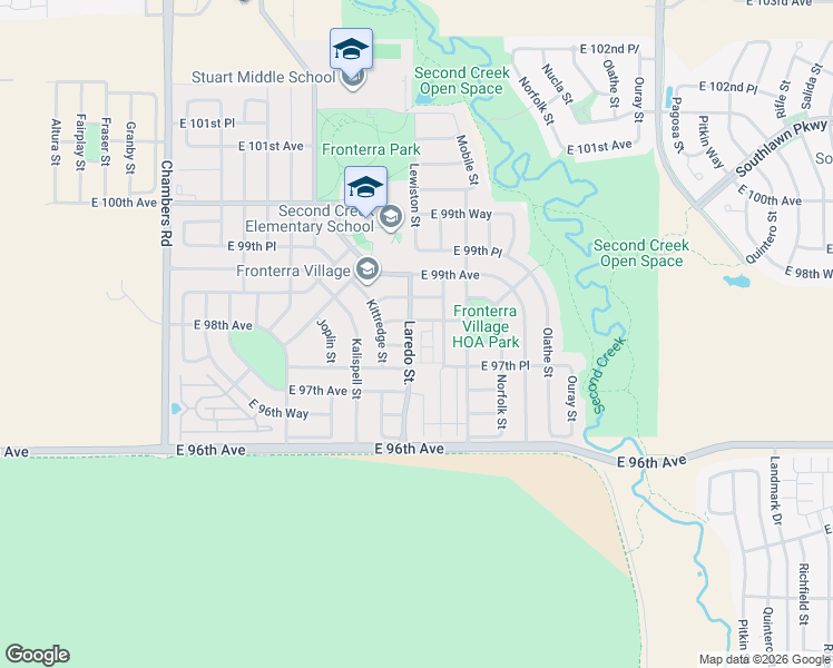 map of restaurants, bars, coffee shops, grocery stores, and more near 16060 East 98th Avenue in Commerce City