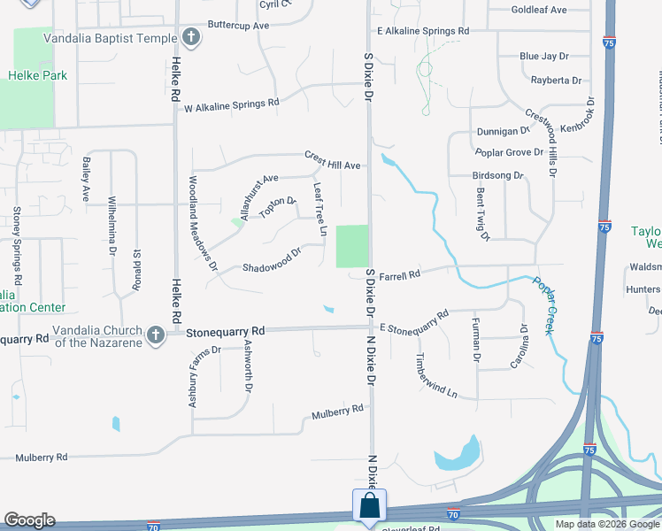 map of restaurants, bars, coffee shops, grocery stores, and more near 1348 Leaf Tree Lane in Vandalia