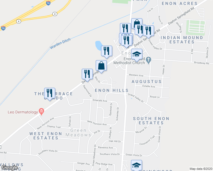 map of restaurants, bars, coffee shops, grocery stores, and more near 6631 Rita Drive in Enon