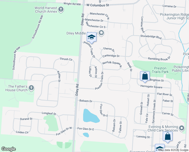 map of restaurants, bars, coffee shops, grocery stores, and more near 260 Antrim St in Pickerington