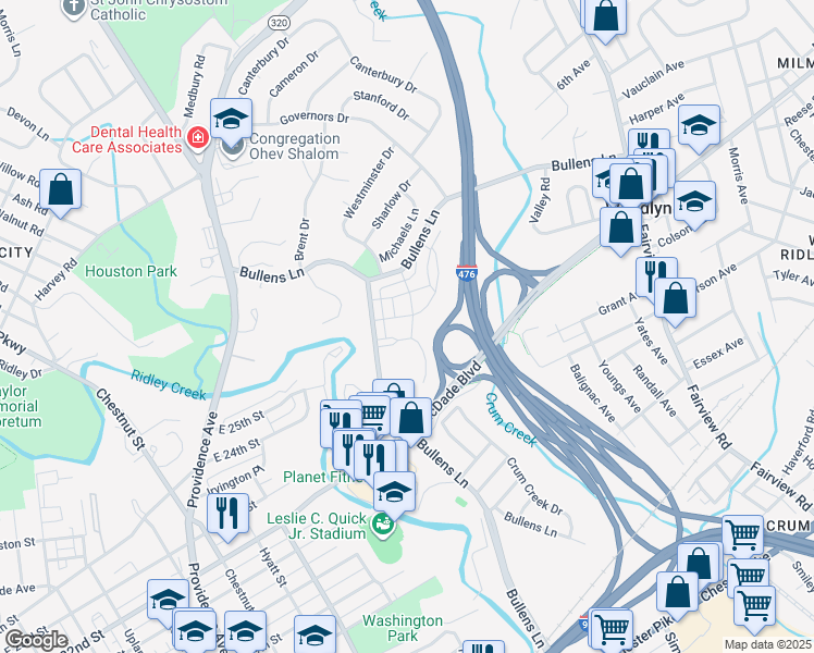 map of restaurants, bars, coffee shops, grocery stores, and more near 1804 Liberty Road in Woodlyn