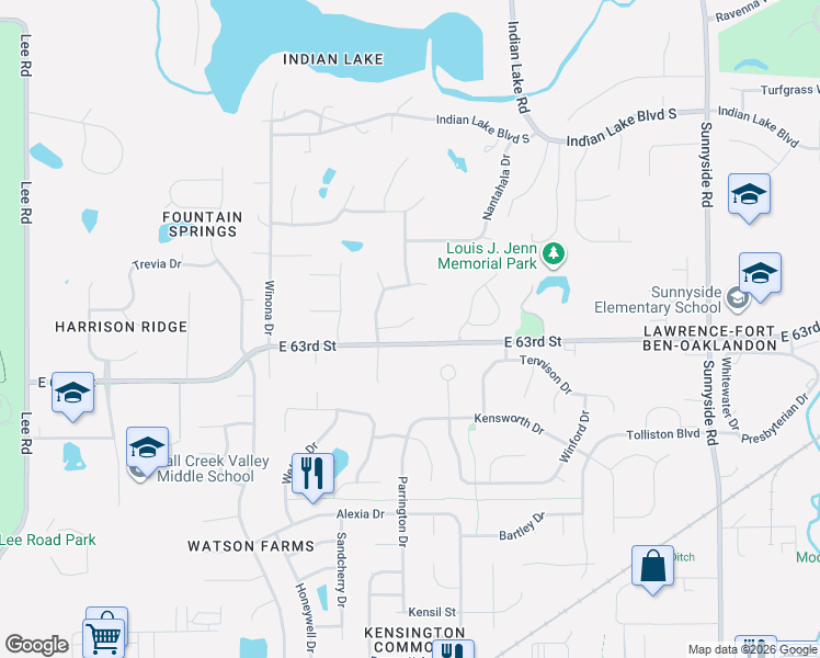 map of restaurants, bars, coffee shops, grocery stores, and more near 10343 Ridge Line Court in Indianapolis