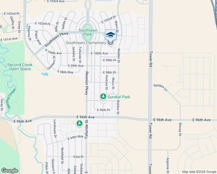 map of restaurants, bars, coffee shops, grocery stores, and more near 9778 Ventura Street in Commerce City