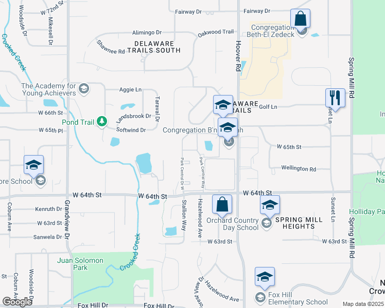 map of restaurants, bars, coffee shops, grocery stores, and more near 915 Hoover Village Drive in Indianapolis