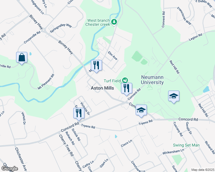 map of restaurants, bars, coffee shops, grocery stores, and more near 777 Hill Avenue in Aston