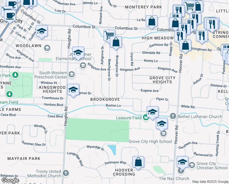 map of restaurants, bars, coffee shops, grocery stores, and more near 4363 Brookgrove Dr in Grove City