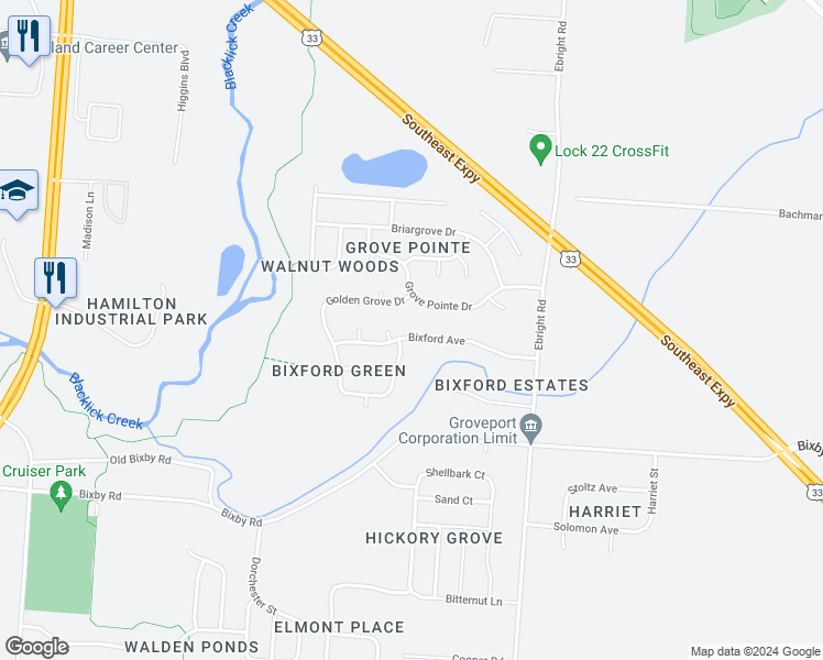 map of restaurants, bars, coffee shops, grocery stores, and more near 5114 Bixford Avenue in Canal Winchester