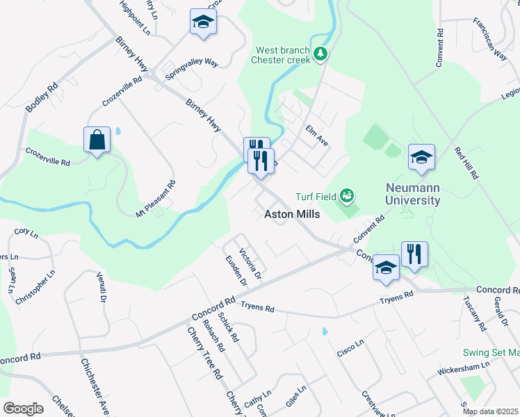 map of restaurants, bars, coffee shops, grocery stores, and more near 109 Ellston Road in Aston