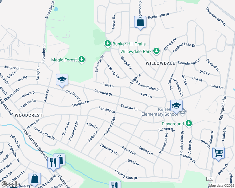 map of restaurants, bars, coffee shops, grocery stores, and more near 514 Gatewood Road in Cherry Hill