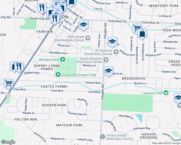 map of restaurants, bars, coffee shops, grocery stores, and more near 3171 Kingswood Drive in Grove City