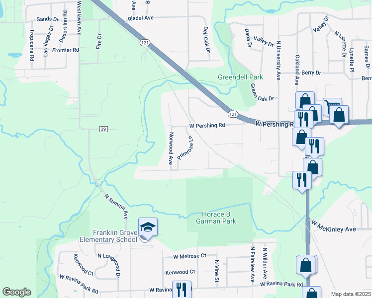 map of restaurants, bars, coffee shops, grocery stores, and more near 2901 Primrose Lane in Decatur