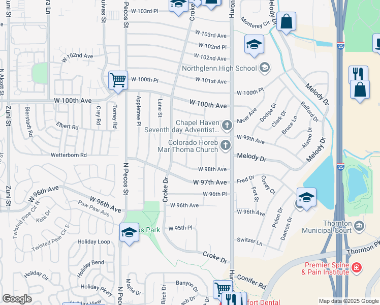 map of restaurants, bars, coffee shops, grocery stores, and more near 9808 Rapp Lane in Northglenn