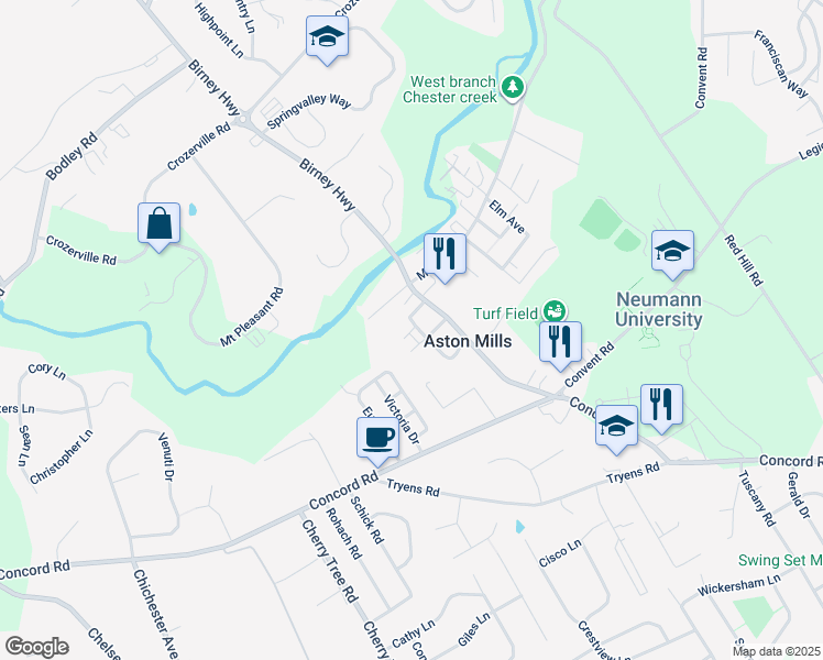map of restaurants, bars, coffee shops, grocery stores, and more near 108 Ellston Road in Aston