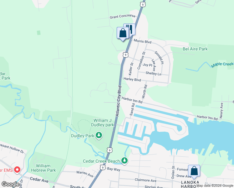 map of restaurants, bars, coffee shops, grocery stores, and more near 1046 Atlantic City Blvd in Berkeley Township