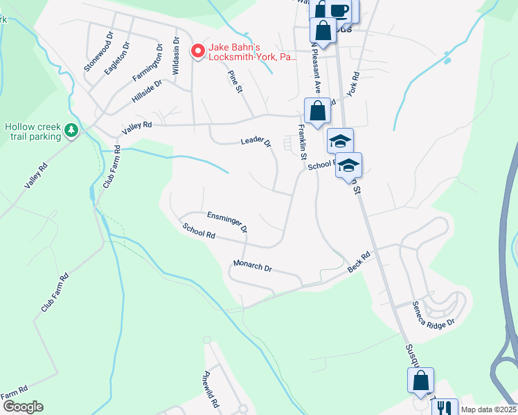 map of restaurants, bars, coffee shops, grocery stores, and more near 476 Sweitzer Drive in York