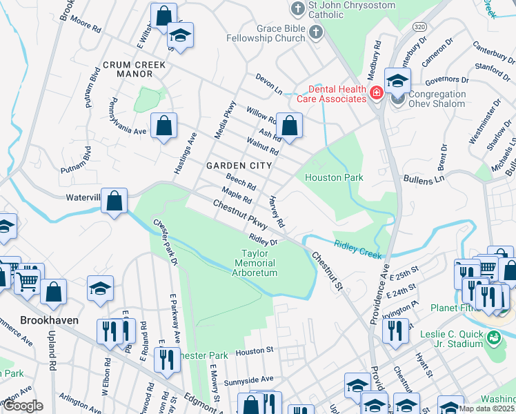 map of restaurants, bars, coffee shops, grocery stores, and more near 109 Blakeley Road in Delaware County