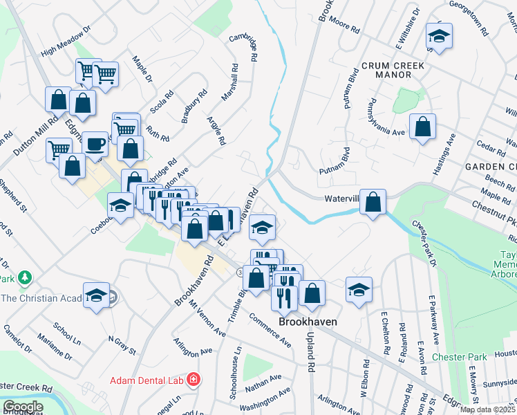 map of restaurants, bars, coffee shops, grocery stores, and more near 113 Creekside Drive in Brookhaven