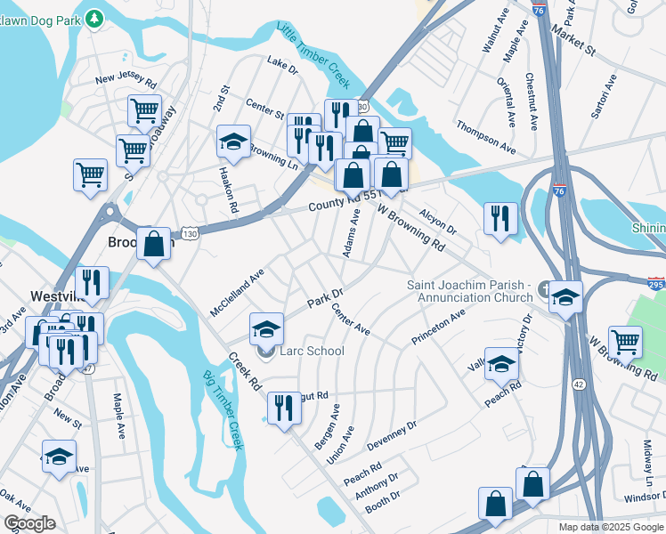 map of restaurants, bars, coffee shops, grocery stores, and more near 1137 Howard Avenue in Bellmawr