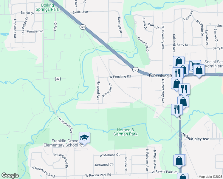 map of restaurants, bars, coffee shops, grocery stores, and more near 2890 Primrose Lane in Decatur