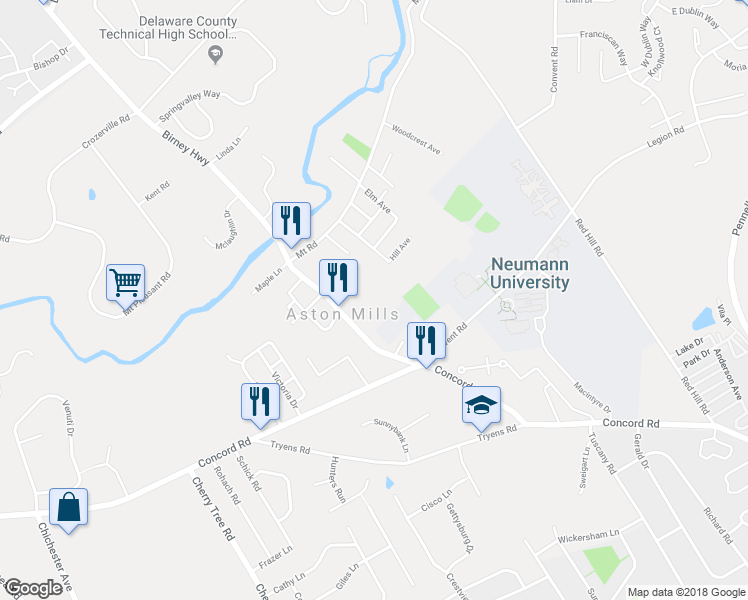 map of restaurants, bars, coffee shops, grocery stores, and more near 777 Hill Avenue in Aston