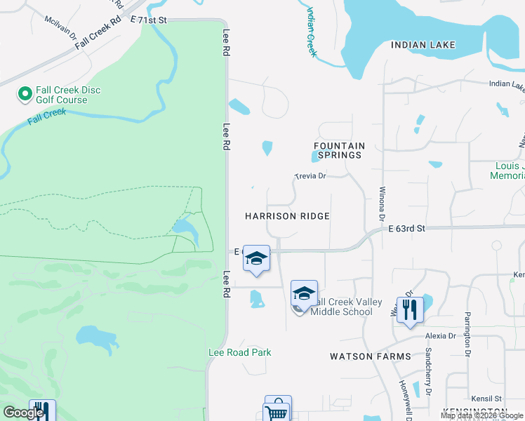 map of restaurants, bars, coffee shops, grocery stores, and more near 6418 Harrison Ridge Boulevard in Indianapolis