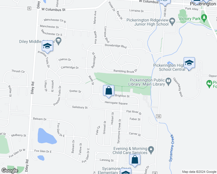 map of restaurants, bars, coffee shops, grocery stores, and more near 116 Kettering Court in Pickerington