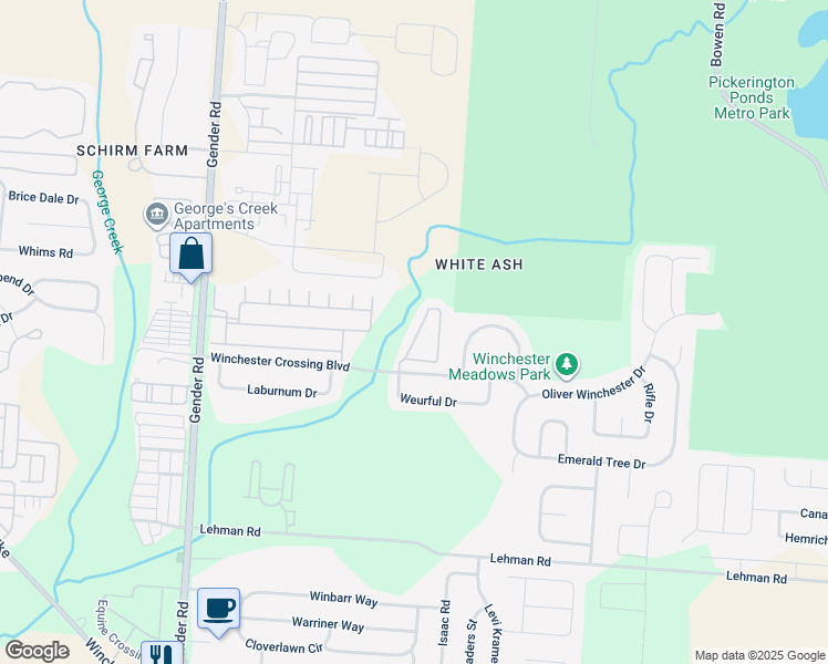 map of restaurants, bars, coffee shops, grocery stores, and more near 5199 Mantua Drive in Canal Winchester