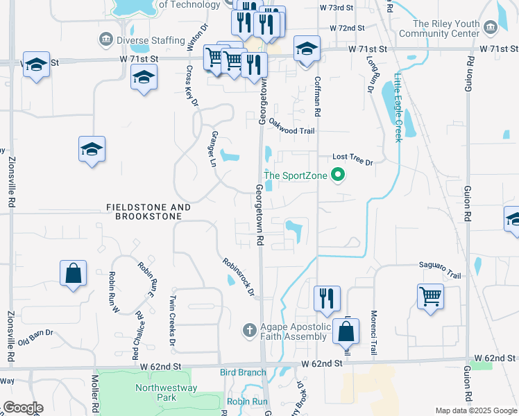 map of restaurants, bars, coffee shops, grocery stores, and more near in Indianapolis