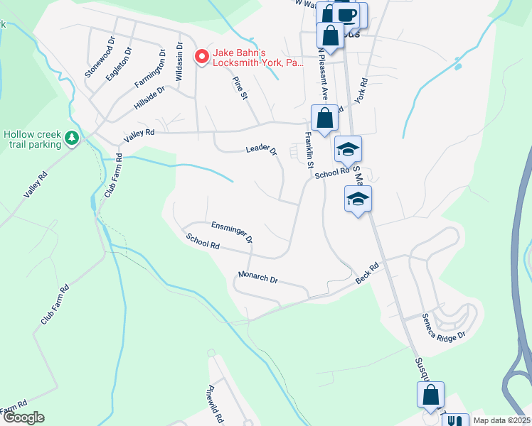 map of restaurants, bars, coffee shops, grocery stores, and more near 476 Sweitzer Drive in York