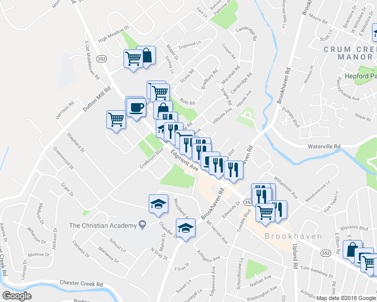 map of restaurants, bars, coffee shops, grocery stores, and more near 20 Grandview Avenue in Brookhaven