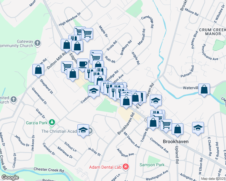 map of restaurants, bars, coffee shops, grocery stores, and more near 20 Grandview Avenue in Brookhaven