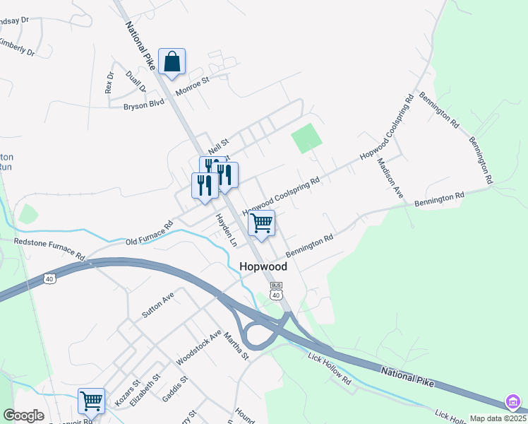 map of restaurants, bars, coffee shops, grocery stores, and more near 121 Paull Street in Hopwood