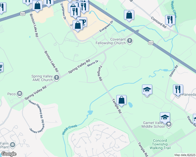 map of restaurants, bars, coffee shops, grocery stores, and more near 1 Saw Mill Road in Glen Mills