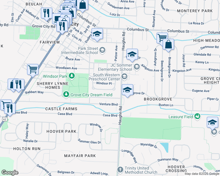 map of restaurants, bars, coffee shops, grocery stores, and more near 3171 Kingswood Drive in Grove City