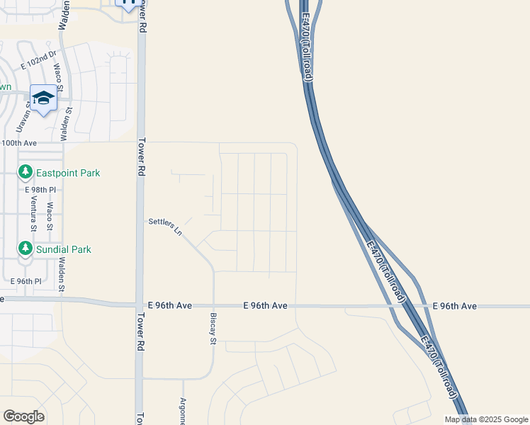 map of restaurants, bars, coffee shops, grocery stores, and more near 9880 Tower Road in Commerce City