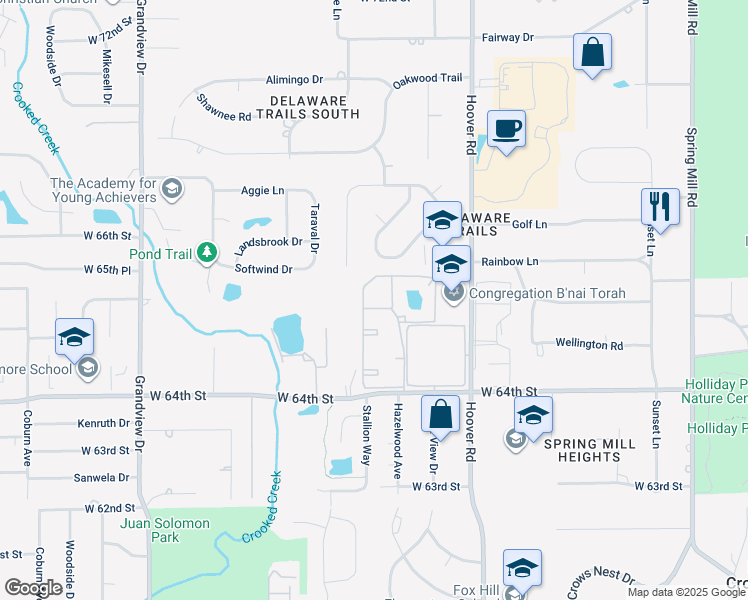 map of restaurants, bars, coffee shops, grocery stores, and more near 915 Hoover Village Drive in Indianapolis