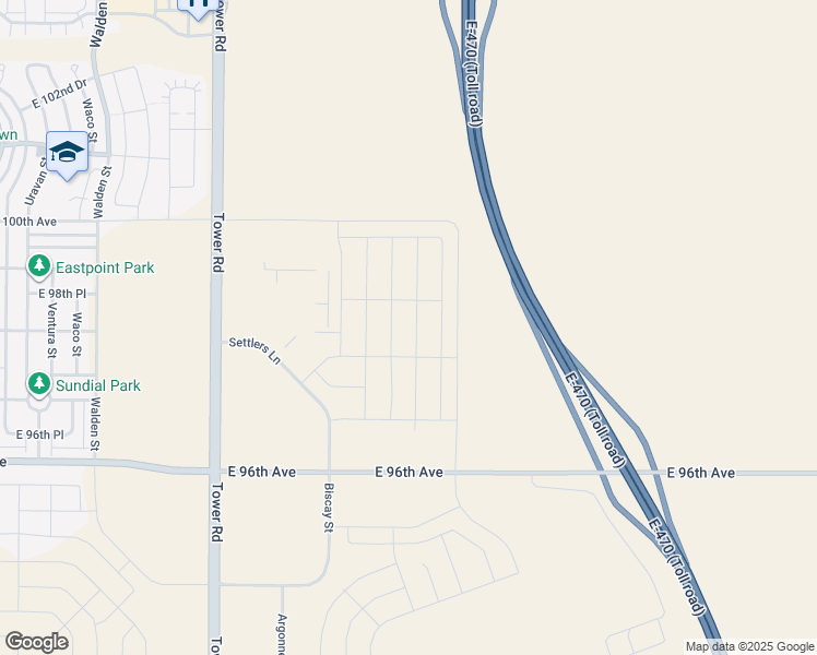 map of restaurants, bars, coffee shops, grocery stores, and more near 9880 Tower Road in Commerce City