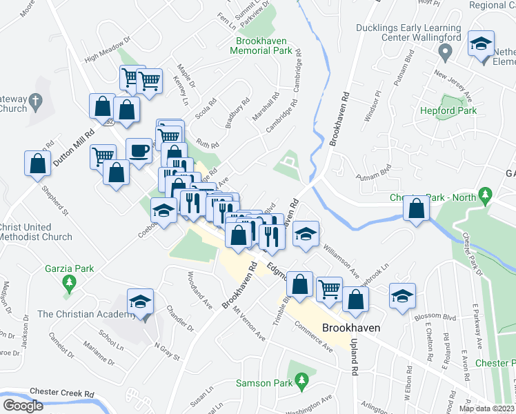 map of restaurants, bars, coffee shops, grocery stores, and more near 149 Virginia Avenue in Brookhaven