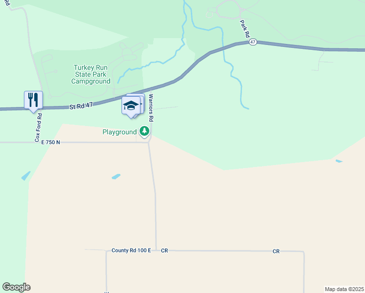 map of restaurants, bars, coffee shops, grocery stores, and more near 7457 Warriors Road in Marshall