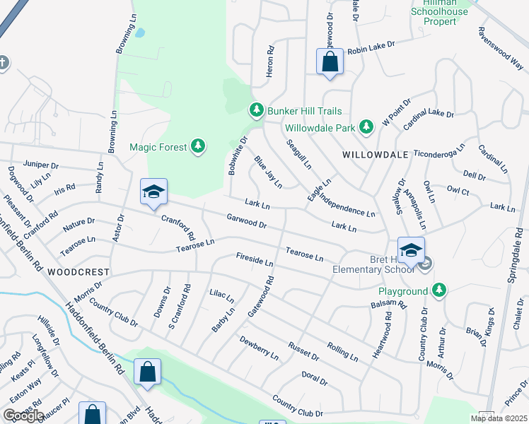 map of restaurants, bars, coffee shops, grocery stores, and more near 514 Gatewood Road in Cherry Hill