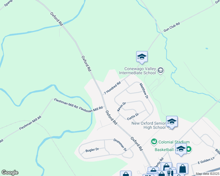 map of restaurants, bars, coffee shops, grocery stores, and more near 40 7 Hundred Road in New Oxford